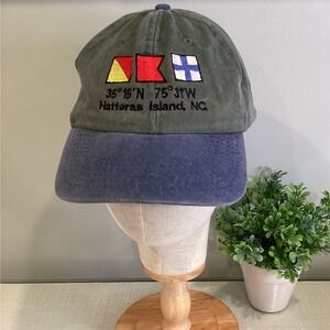 Hatteras Island NC Nautical Signal Flags Hat Green Blue Mens Strapback